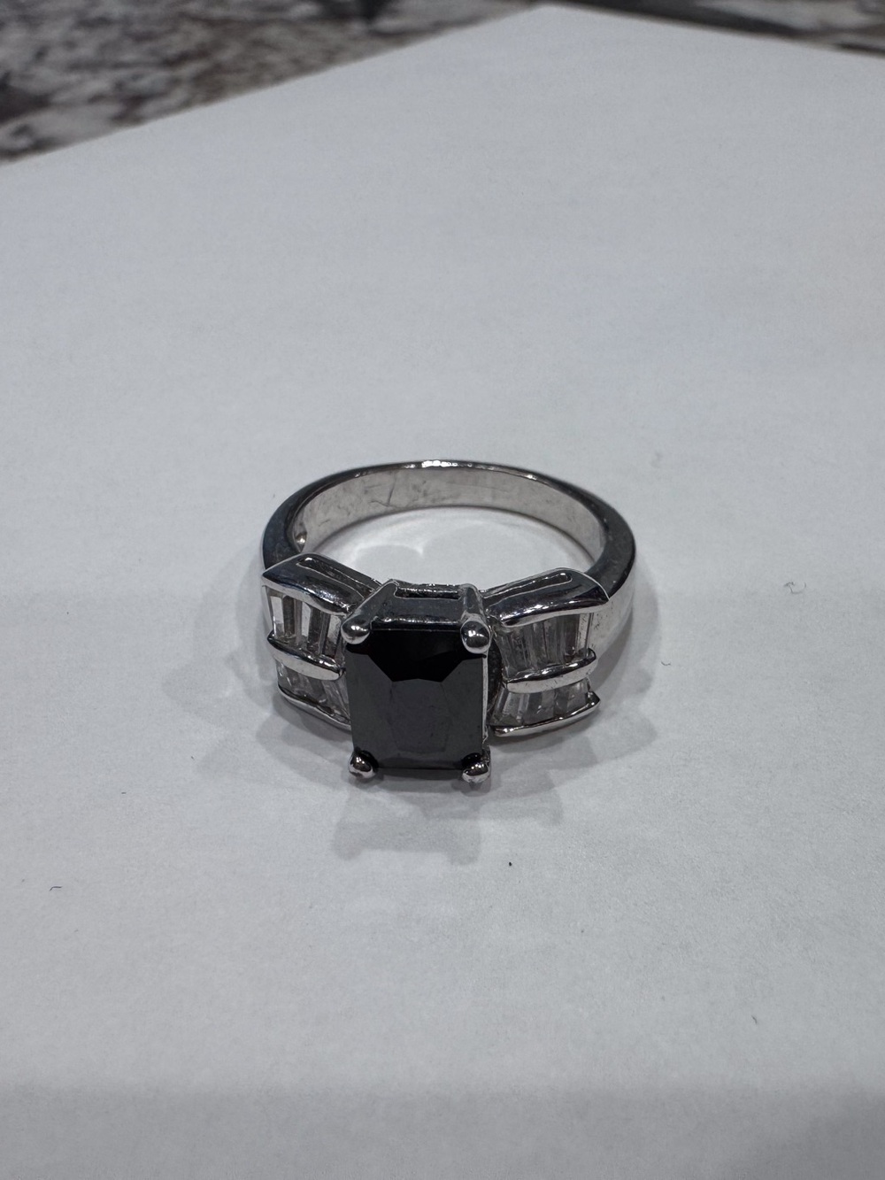 Black Onyx and faux diamond cocktail ring. Unknown size (7?)